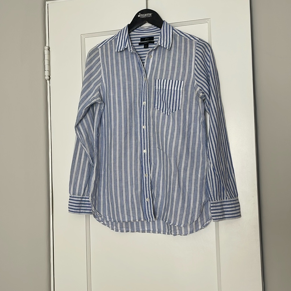 JCrew Classic Cut Mix and Match Striped Linen Shirt size 2